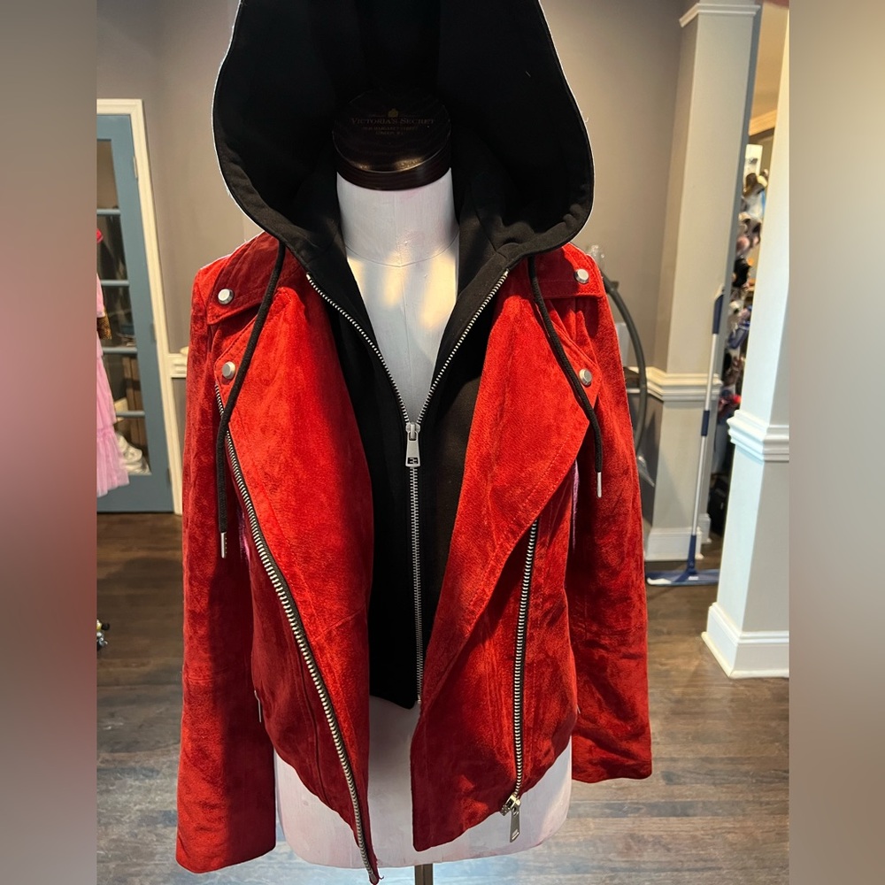 Seven for All man kind Red suede 100% red leather jacket with built in hoodie